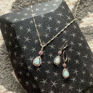 Sterling Silver Opal & Turmaline Necklace & Earring Set